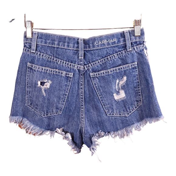 Carmar Collin Medium Wash Distressed Hi-rise Denim Cutoff Shorts Women's 25 NWT - Picture 3 of 6